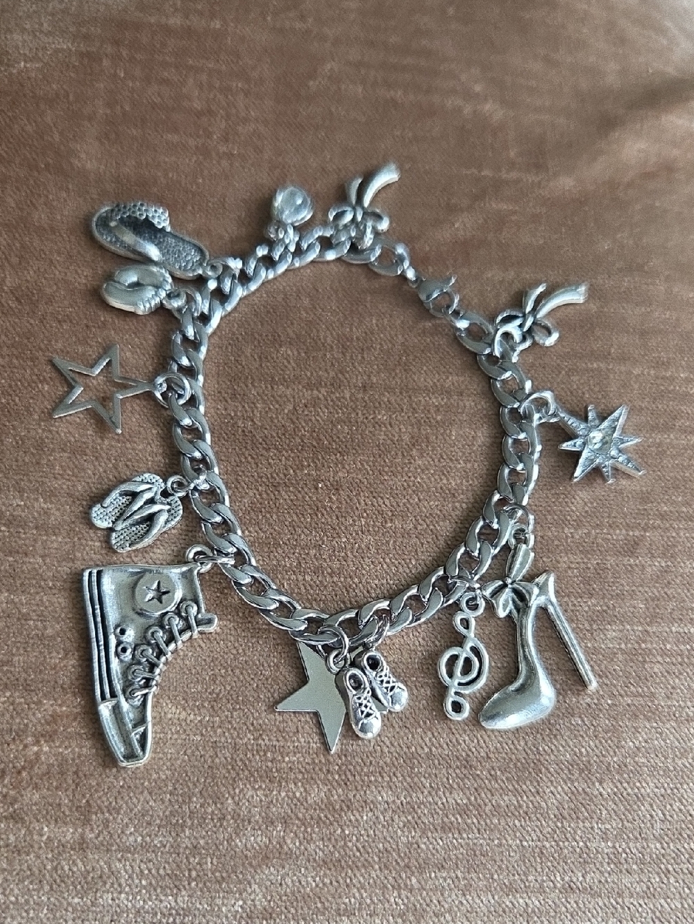 Silver Charm Bracelet with Shoes, Star & Music Charms